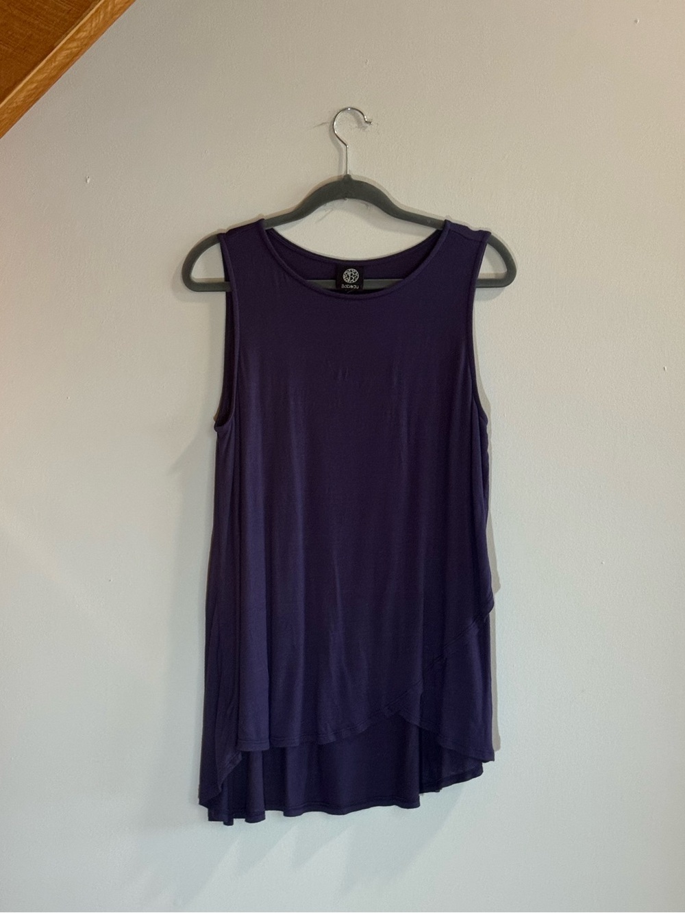Bobeau Purple Layered Asymmetrical Hem Sleeveless Tunic Top ~Large